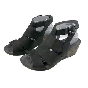 Dansko Sera Wedge Sandals Size 40 / 9.5-10 Black Nubuck Leather Comfort cage
